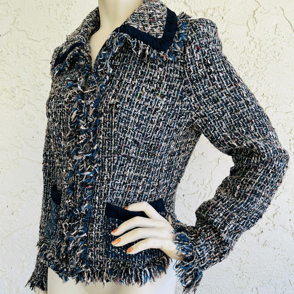 MAGINN Jacket NWT Chunky Knit Fringe Zip Front Tweed Cardigan NEW Size 8